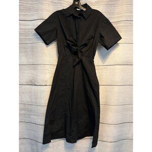 Thakoon Black Poplin Tie-Front Midi Shirt Dress